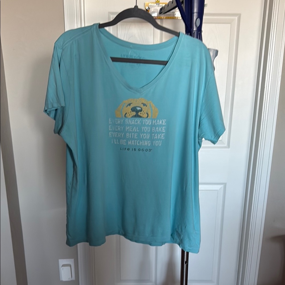 Life Is Good Blue V-Neck Short Sleeve Tee. Size XXL
